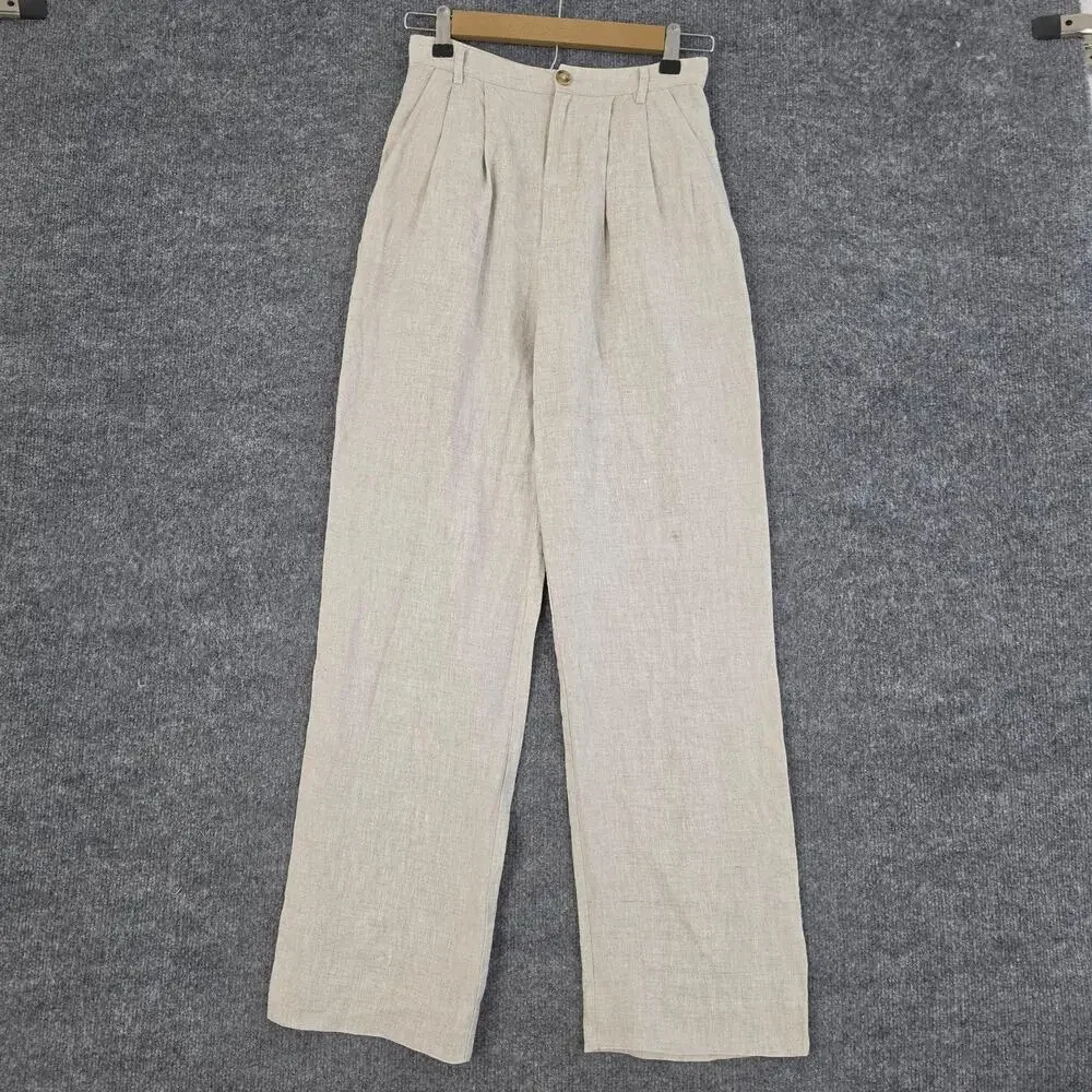 Reformation Pants 2 Mason Linen Pleated Wide Leg Beige Casual Summer Office Work